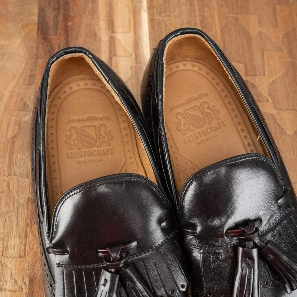 Johnston & Murphy Aristocraft Burgundy Leather Wingtip Tassel Loafers Mens 5 D/B